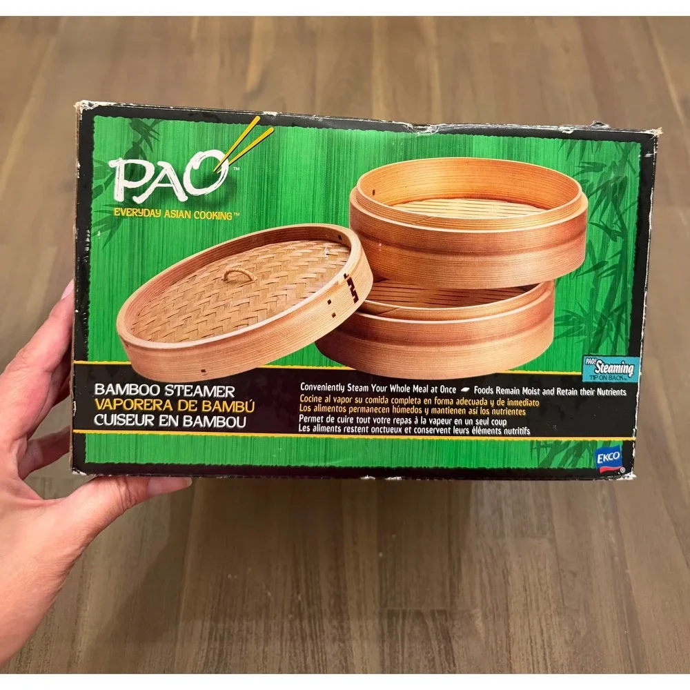 Pao Everyday Asian Cooking Bamboo‎ Steamer 10 Inch 2 Tier Ekco Dumpling Steamer